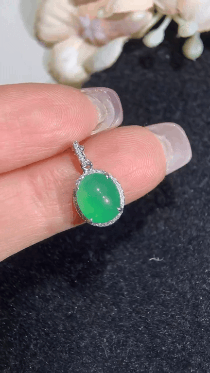 5292249 翡翠滿綠蛋面吊墜小掛件