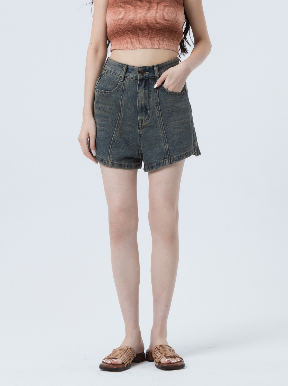 A字分割線牛仔短褲