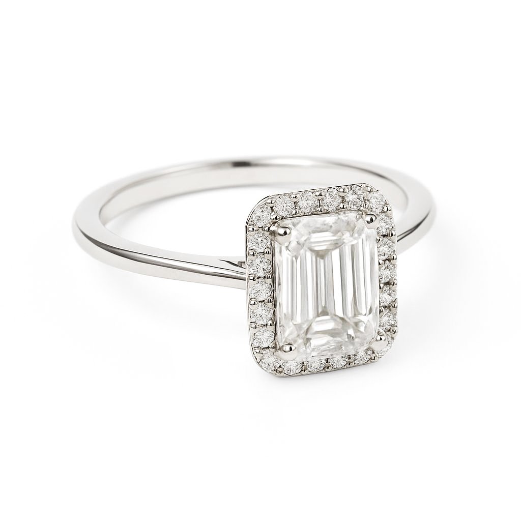 PT950鉑金 1卡實驗室培育祖母綠形鑽石戒指