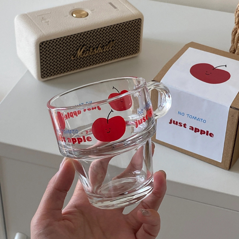 《6024》小眾番茄蘋果小圖玻璃杯240ml