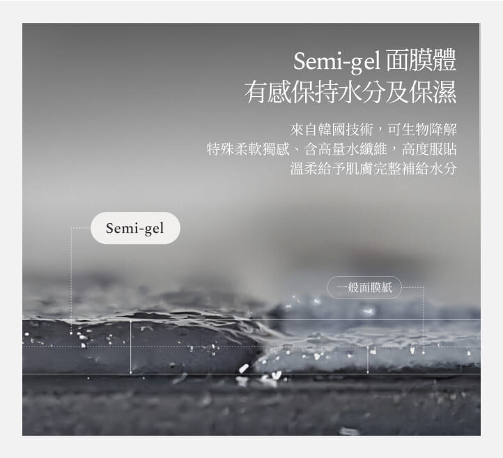 Semi-gel 面膜體有感保持水分及保濕