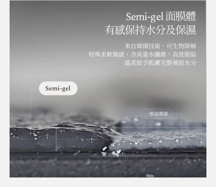 Semi-gel 面膜體，有感保持水分及保濕