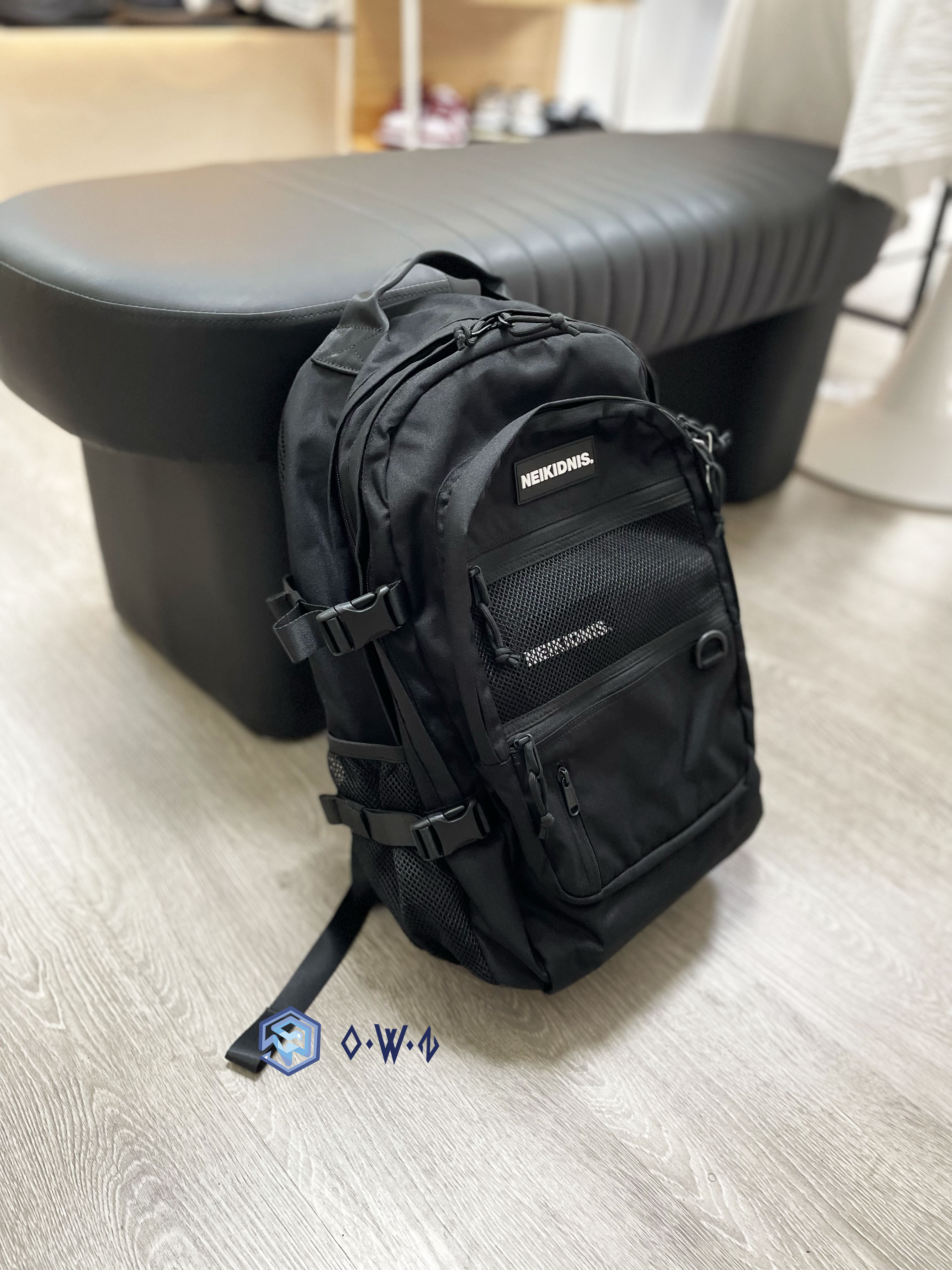 【OWN】NEIKIDNIS 韓系後背包 韓國品牌 工裝 戶外 外出 上學 防潑水 多夾層 機能 包包 不分男女 黑色 卡其 NB15ABG070