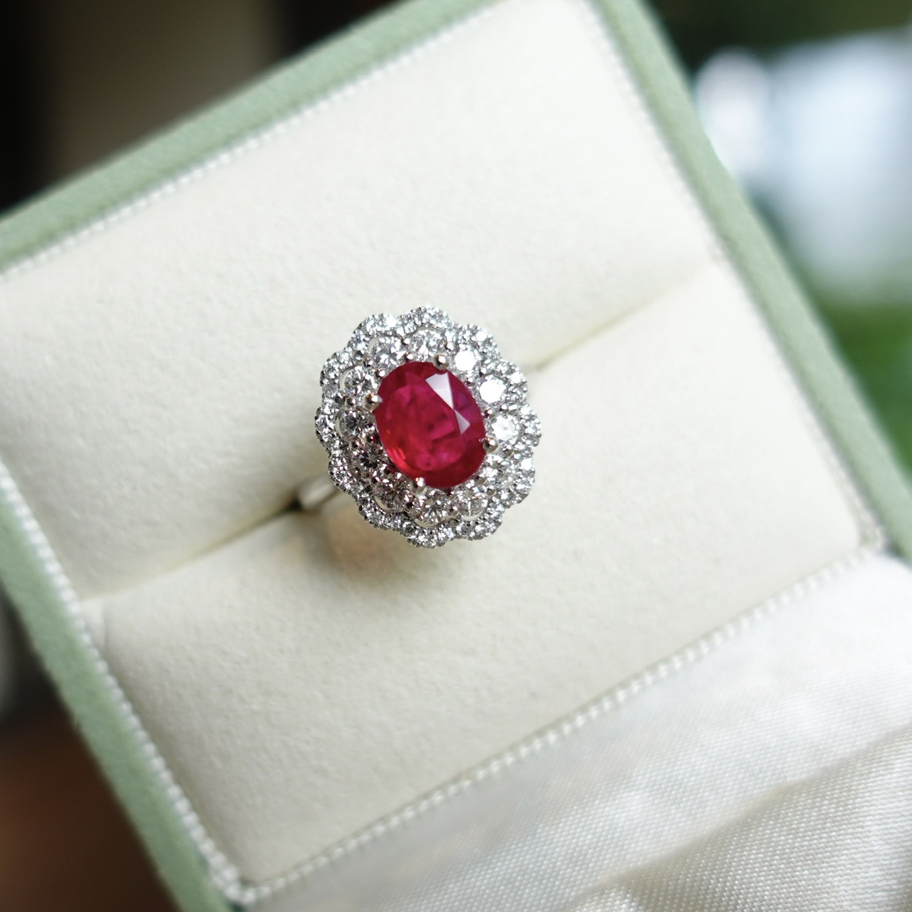 2ct緬甸產天然紅寶石18K金鑽石戒指 (帶GRS證書)