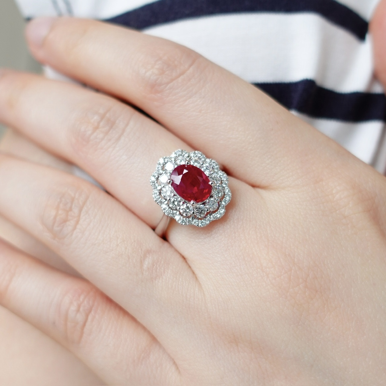 2ct緬甸產天然紅寶石18K金鑽石戒指 (帶GRS證書)