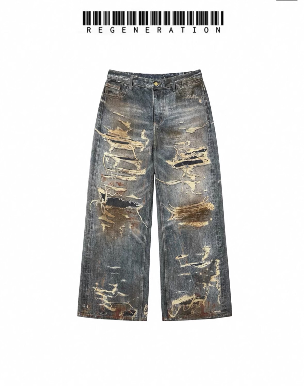REGEN ZONE 24FW 做舊髒染大破壞牛仔裤