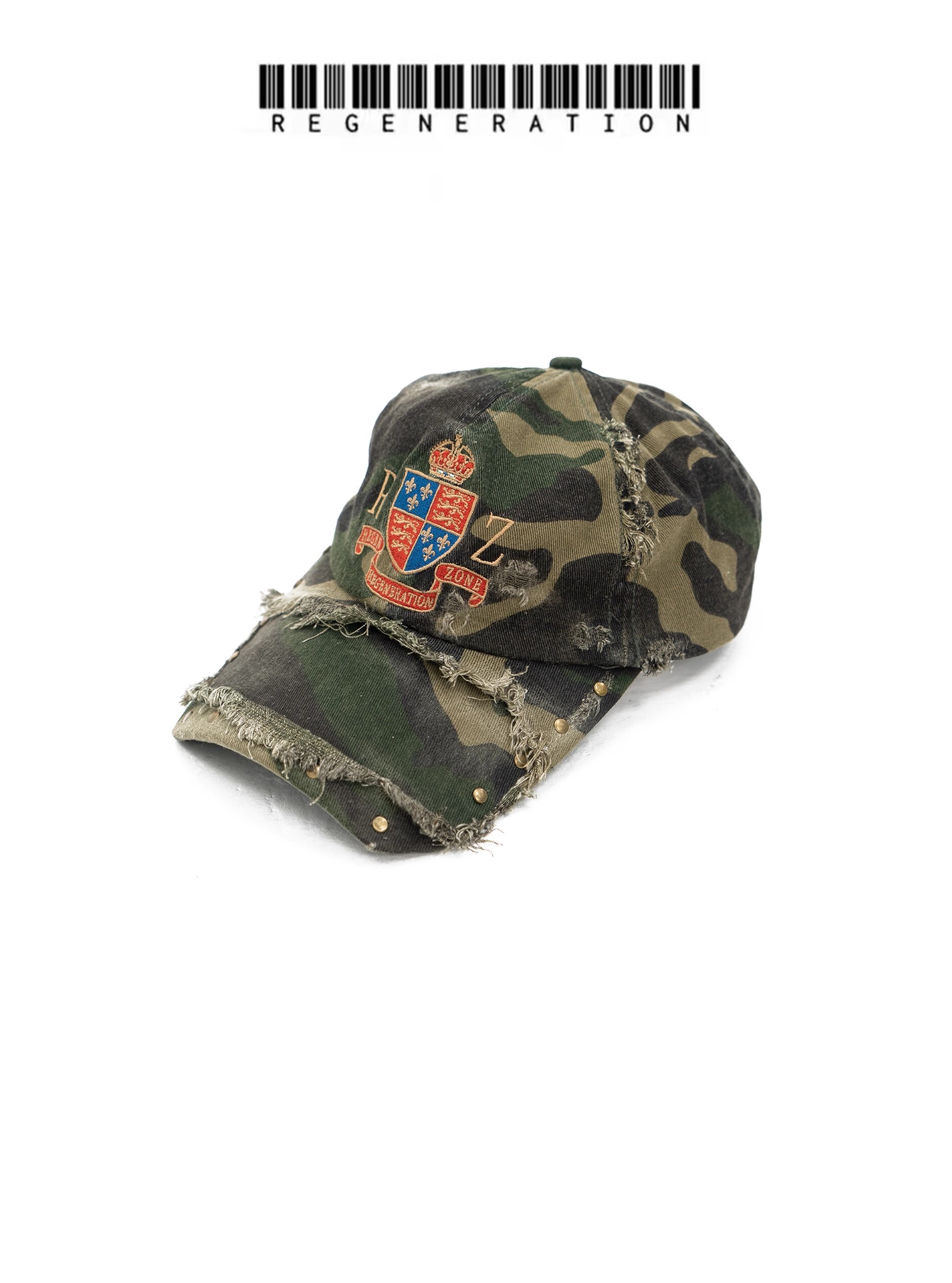 REGEN ZONE 24fw 水洗做舊破壞迷彩刺繡棒球鴨舌帽