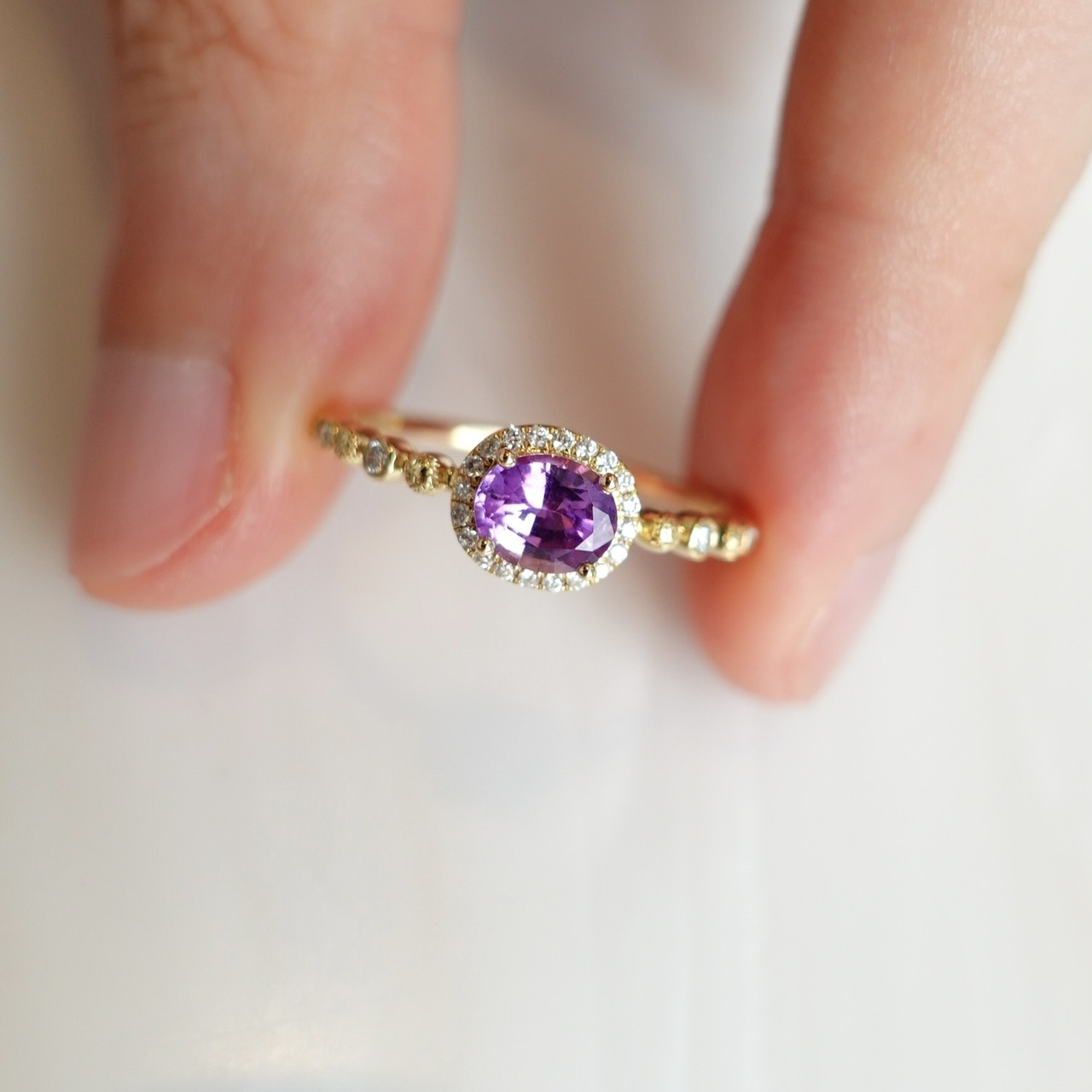 18K黃金天然紫色藍寶石鑽石復古戒指