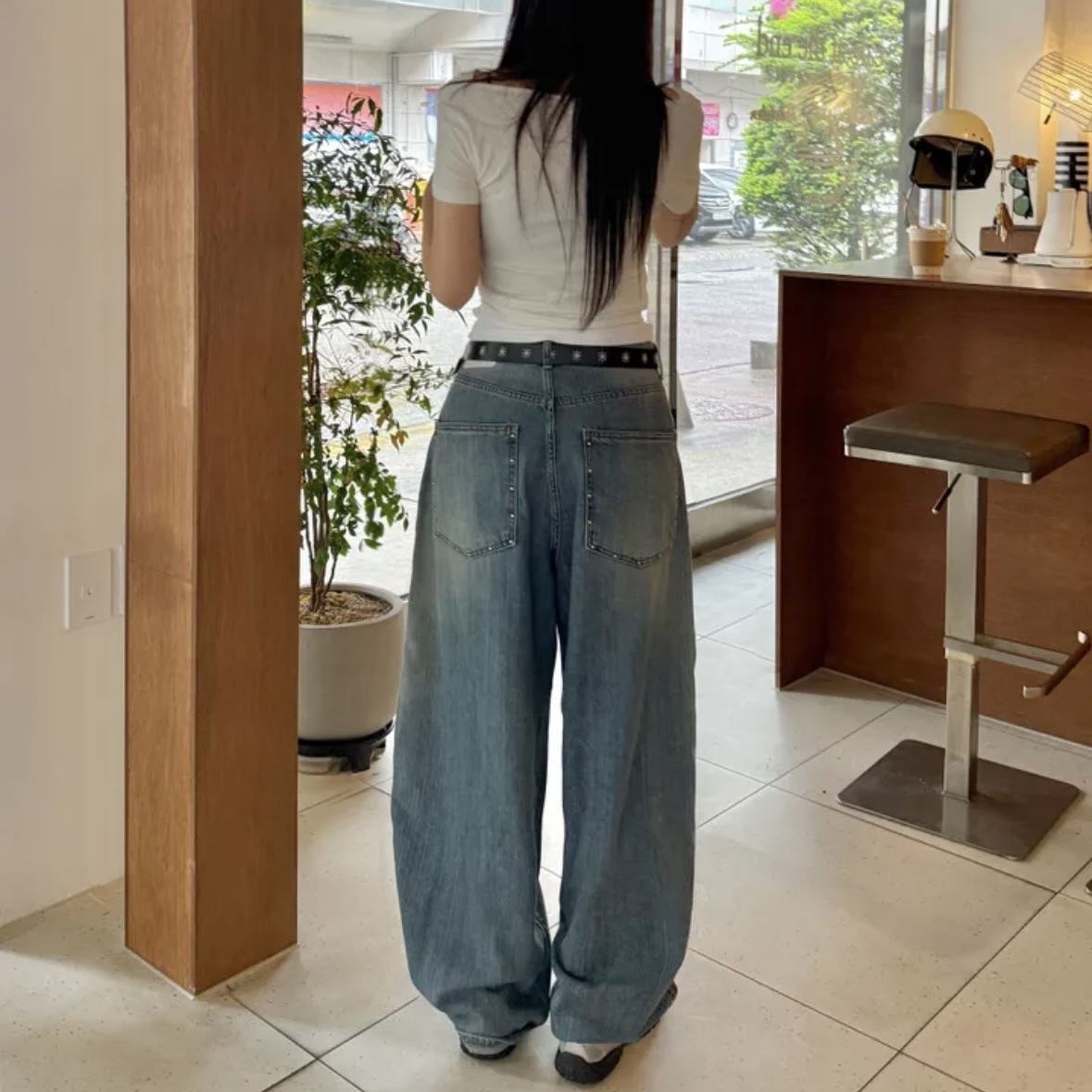 【優惠預訂】韓國窩釘氣球軟牛仔褲