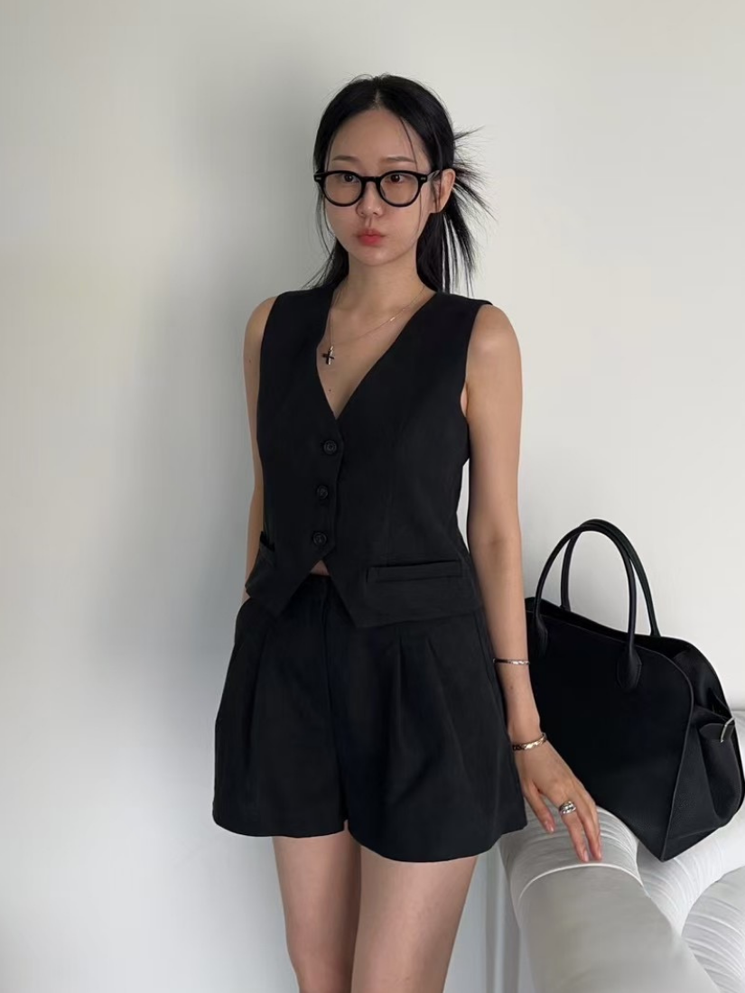 [現貨] Kay Classic Linen Set Vest [ 2 colors / Free ]