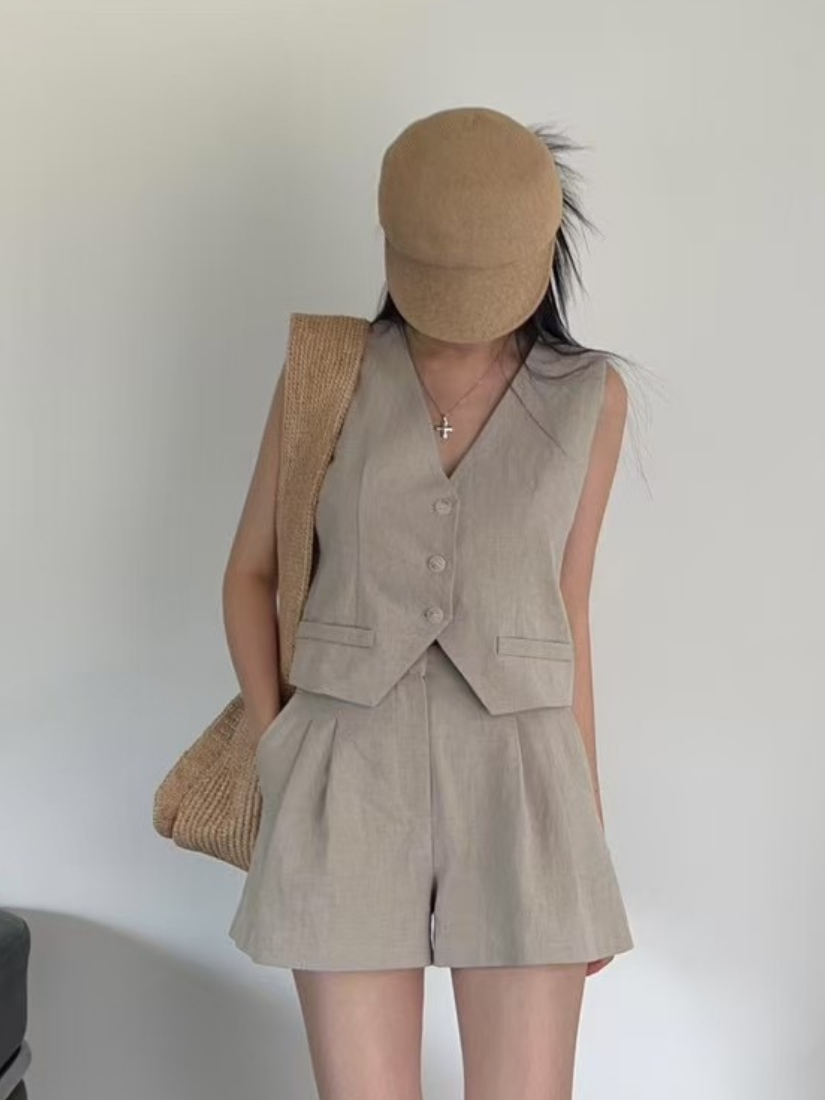 [現貨] Kay 經典亞麻套裝背心 [ 2色 / Free]