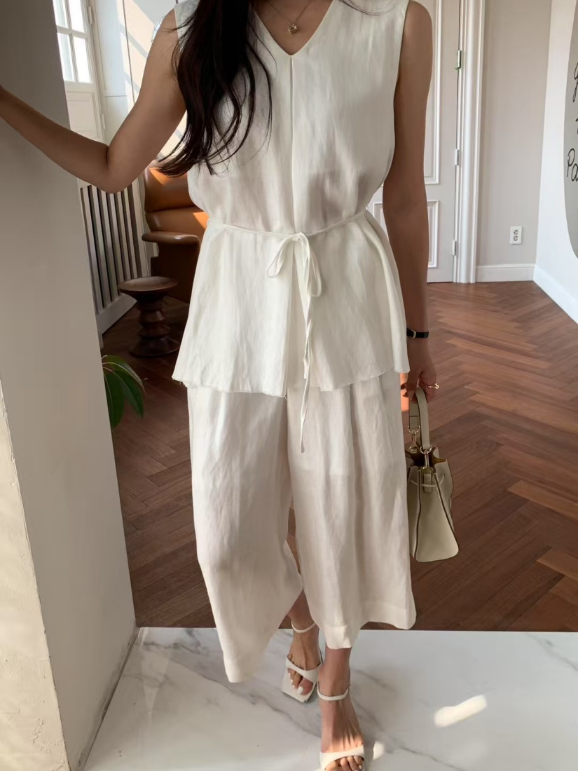 [現貨] Octavia 絲光綁帶無袖套裝上衣 [ 2色 / Free ]