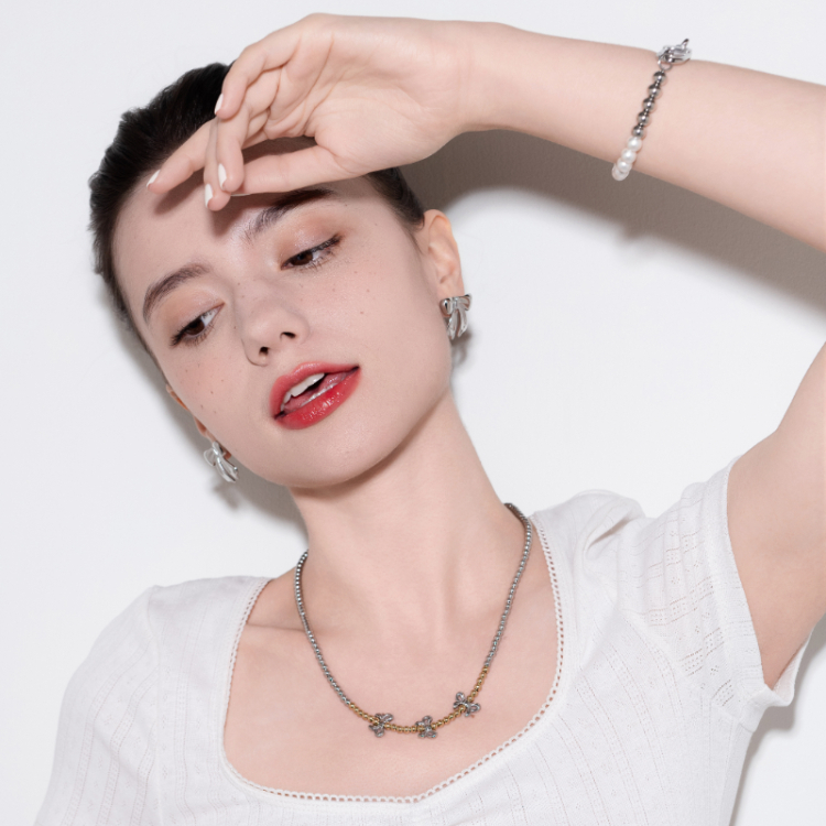 OUS Chrome Crush Necklace 蝴蝶結雙色珠鍊