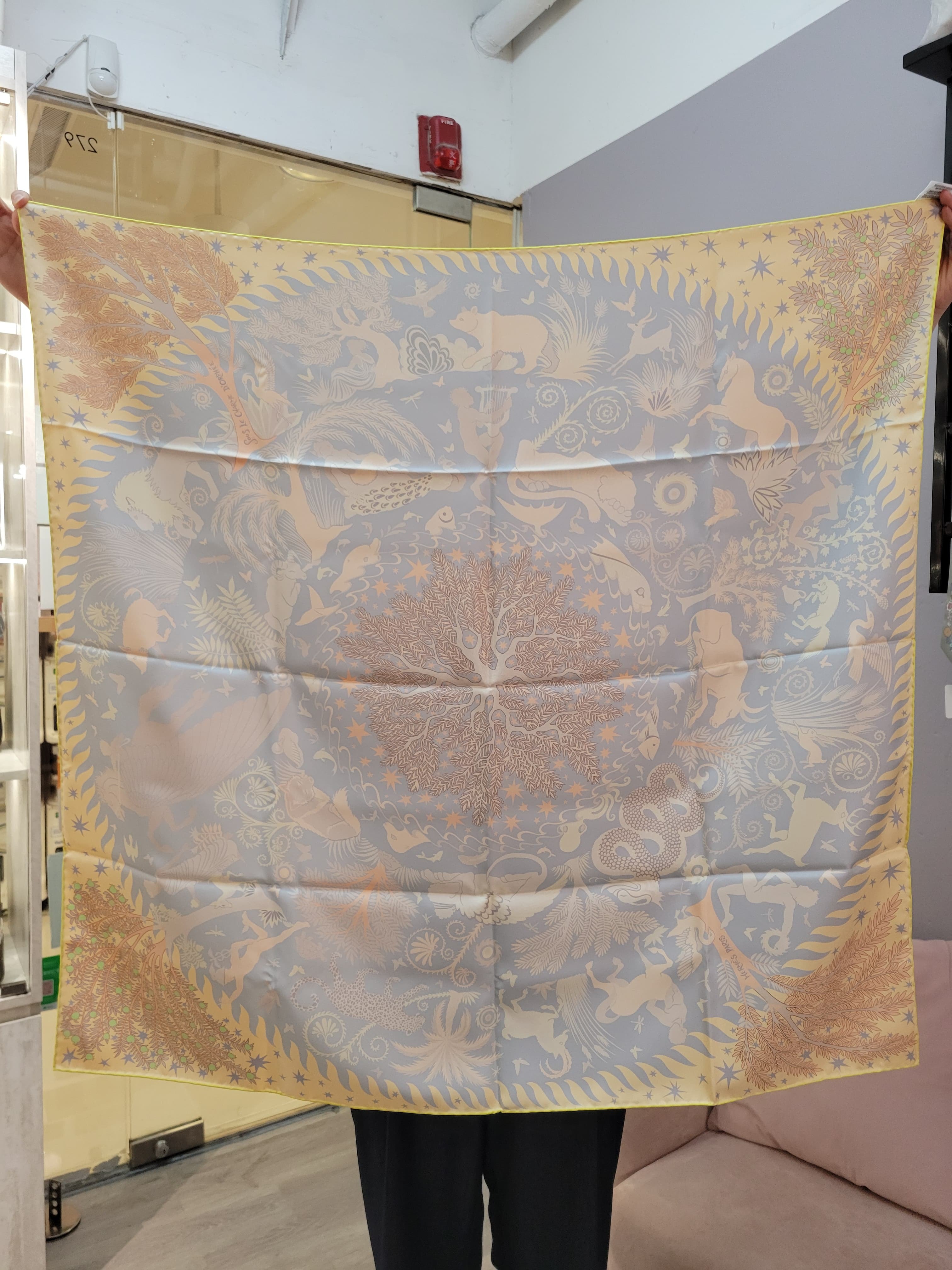 HERMES Sous le Charme d'Orphee double face scarf 90 ORANGE/CREAM