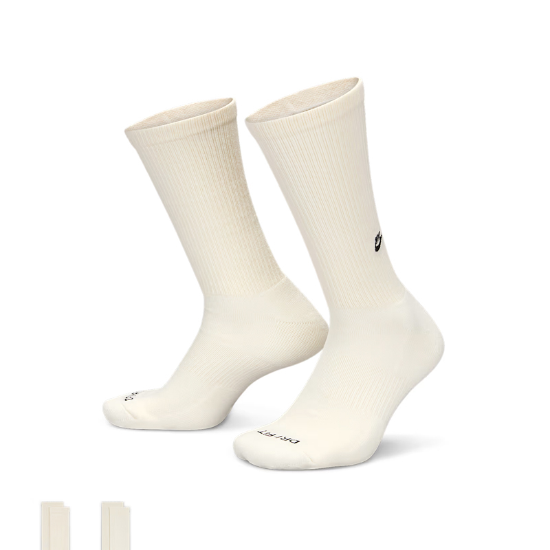 NIKE EVERYDAY CUSHIONED CREW SOCKS 米白 小LOGO  小標 長襪 兩雙一組 FZ3073-133 [台灣現貨]