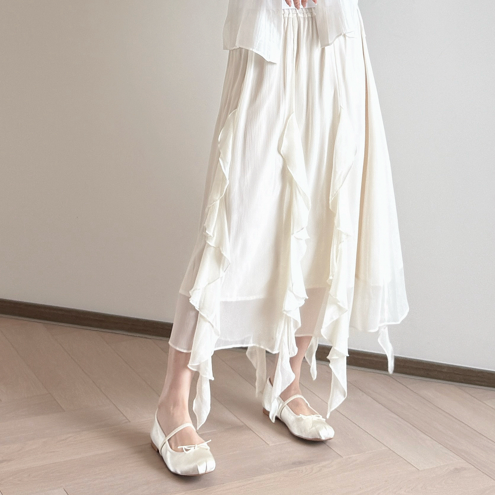 現貨  7195 重工雪紡Ruffle Skirt