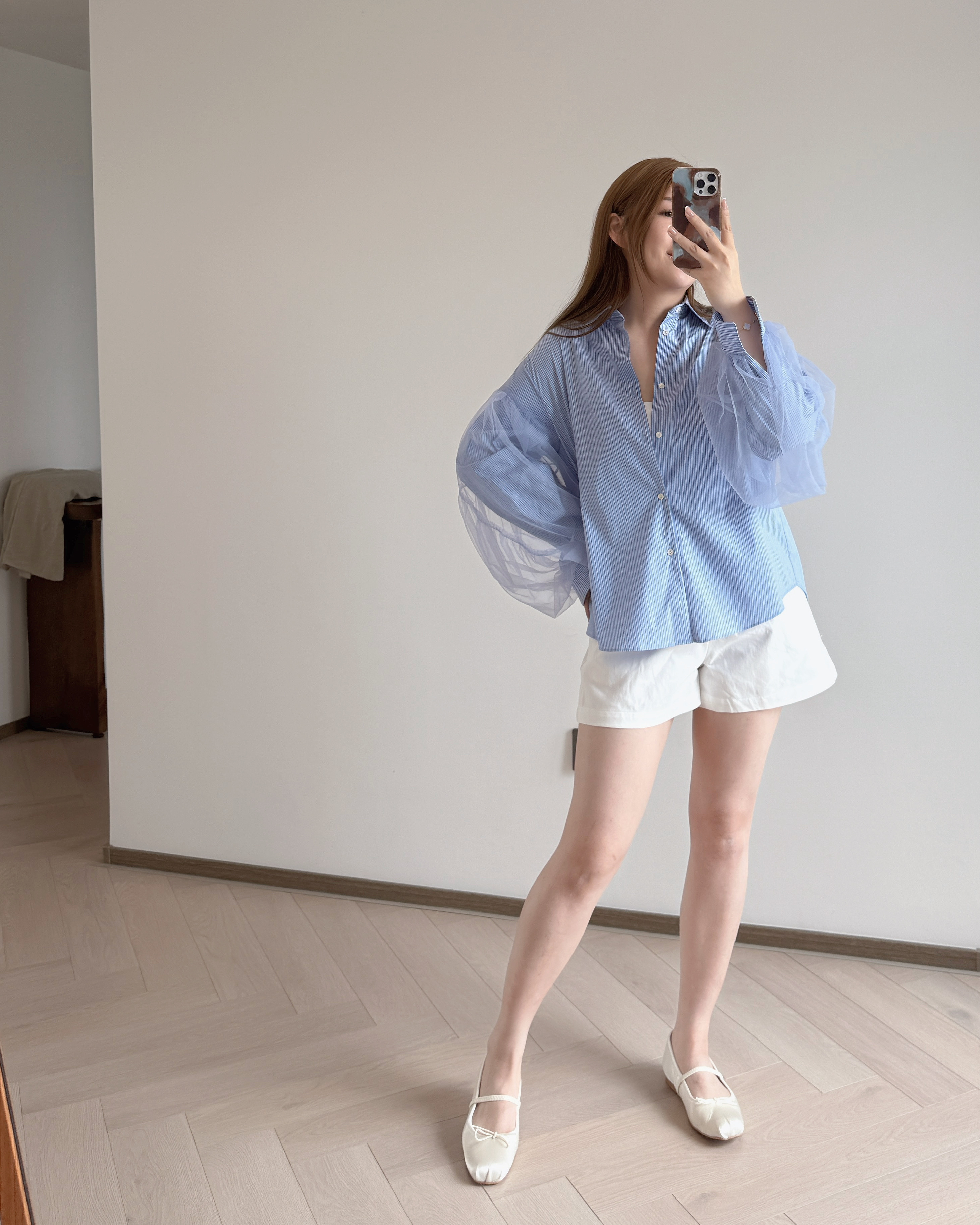 現貨  7217 設計感網紗袖襯衣