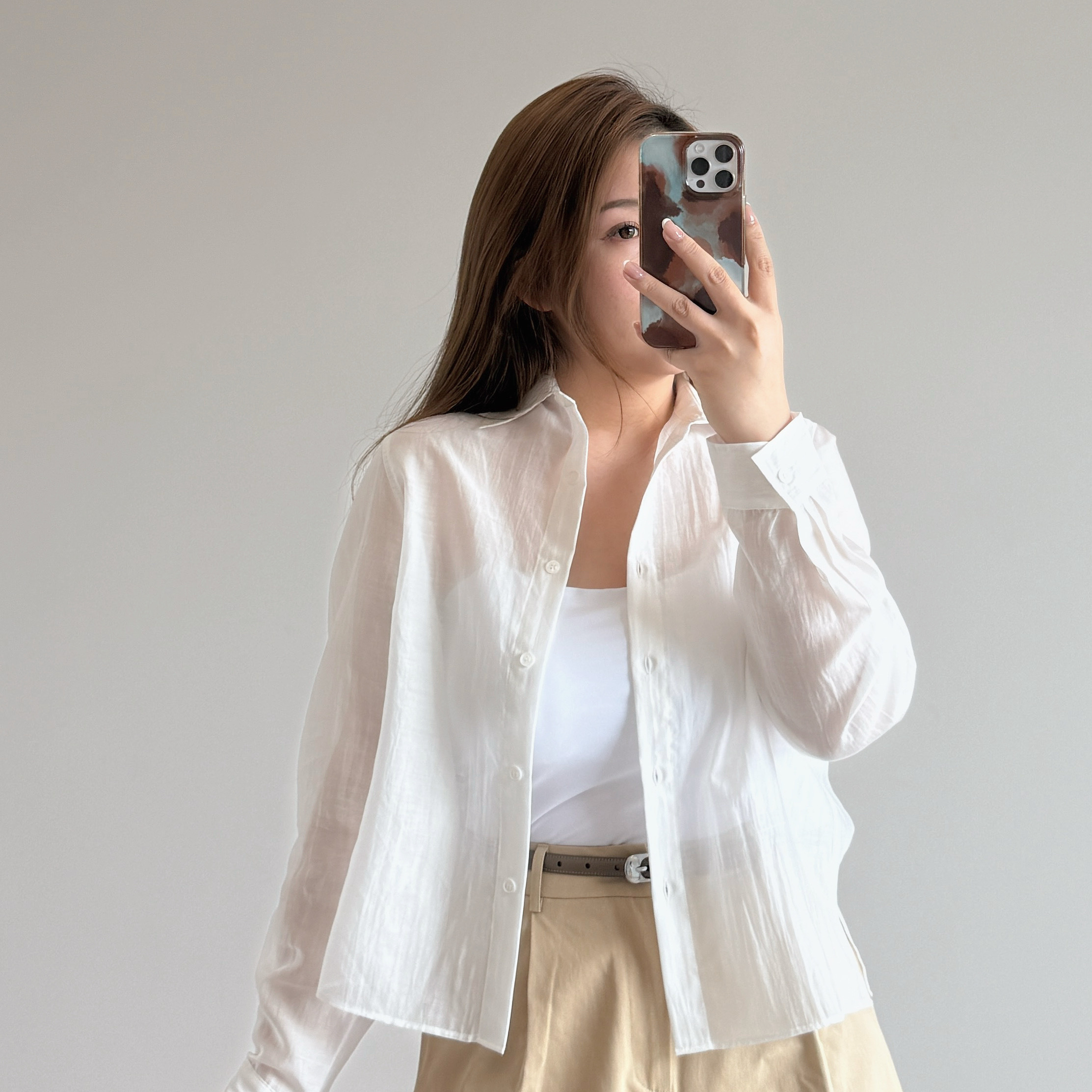 現貨 7228 薄紗正肩襯衫