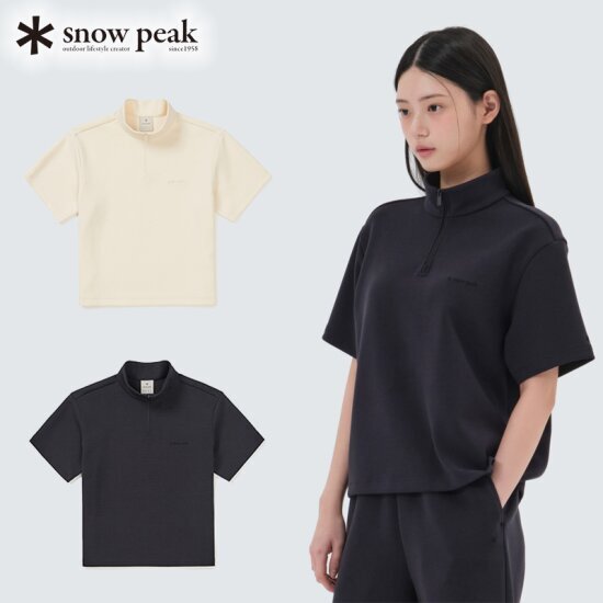 【代購】SNOW PEAK Silky 女士半拉鍊短袖 T 卹 深海軍藍  燕麥色 JUN25