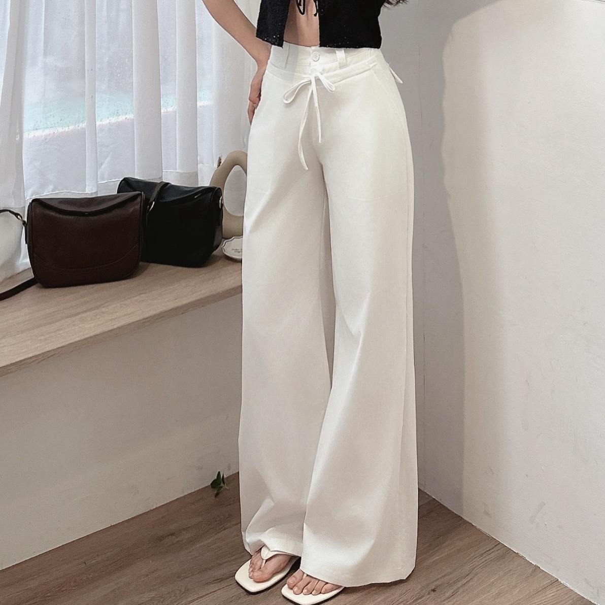 涼感綁繩西裝寬褲/二色