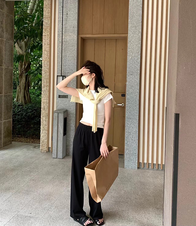 -5度c冰涼直筒鬆緊腰寬褲-一色預購