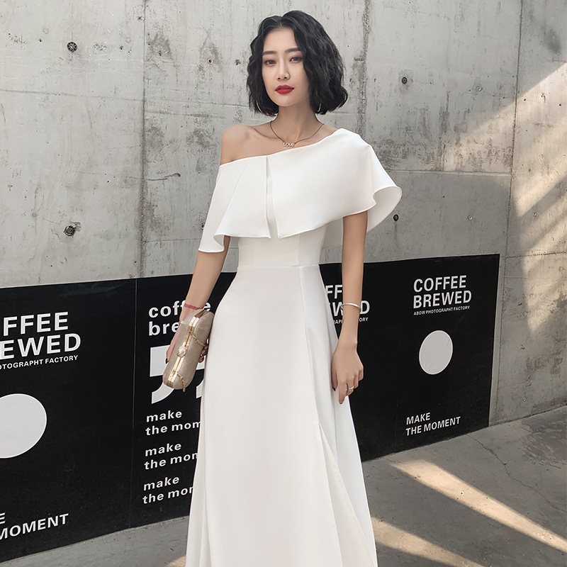 一字大翻領 收腰長洋裝(酒紅/黑/白)