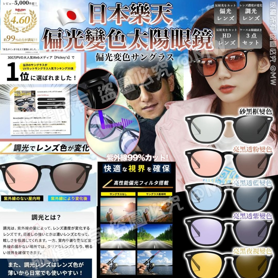 【預訂】AQ060901 日本樂天偏光變色太陽眼鏡