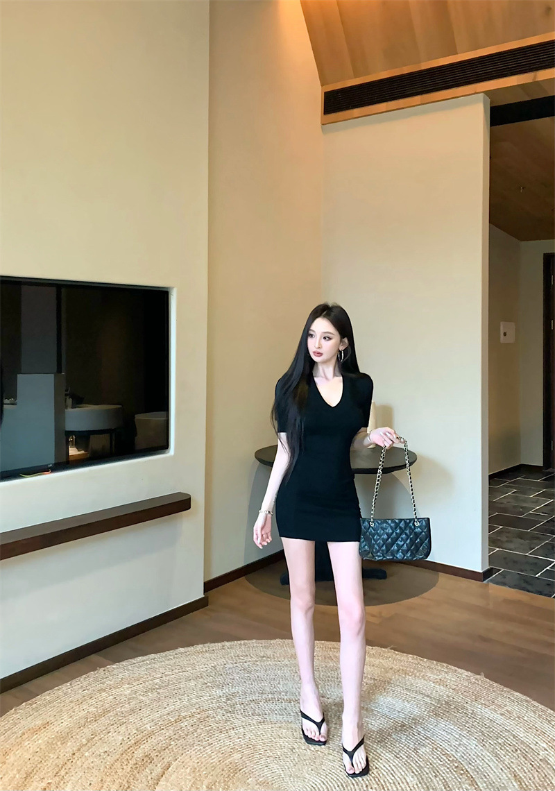 V領五分袖 棉質洋裝(長版/短版)