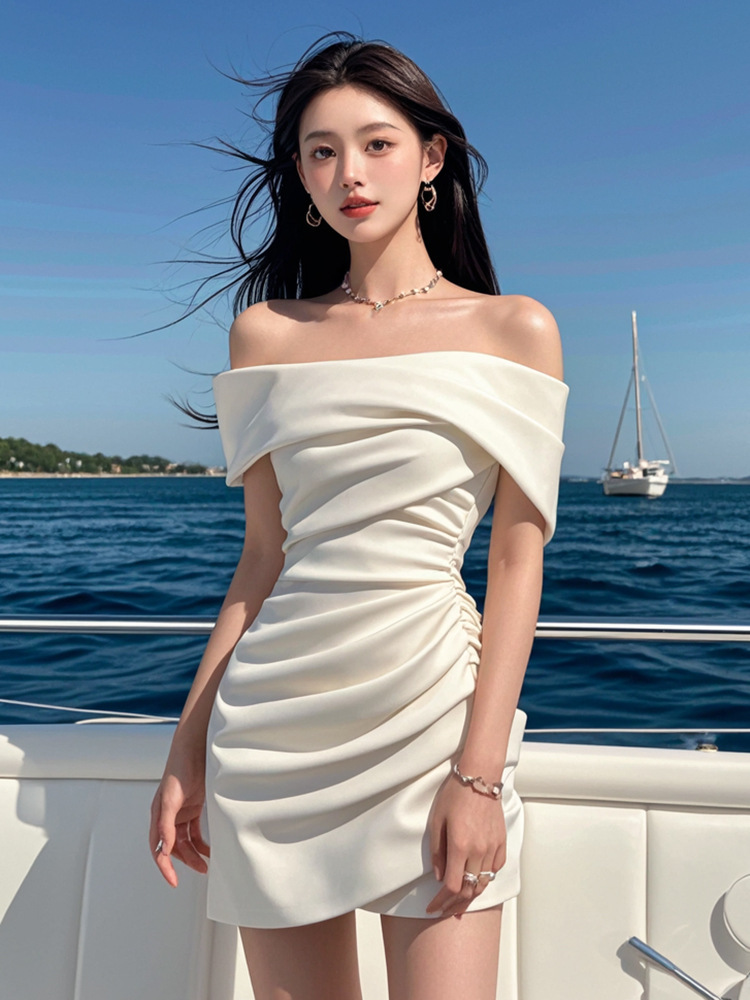 法式高級感 不規則翻領平口洋裝