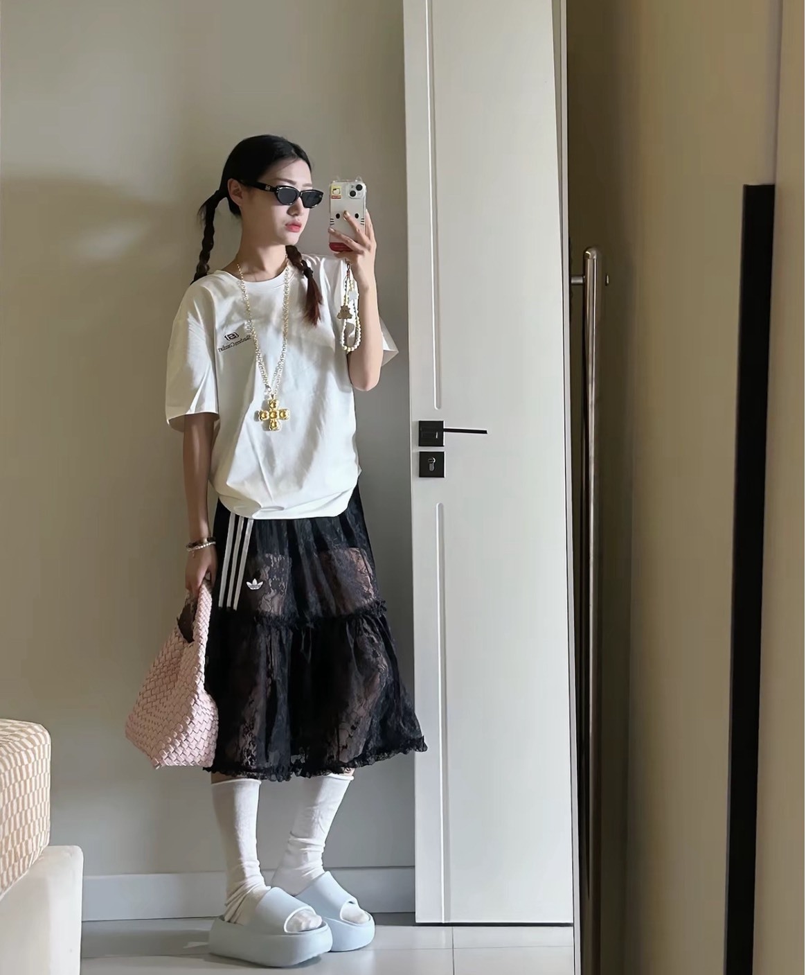 adidas LACE 黑色 長裙 女款 originals 百搭 蕾絲 寬鬆 舒適 時尚休閒 夏日穿搭 半透明感 裙子 Jun25