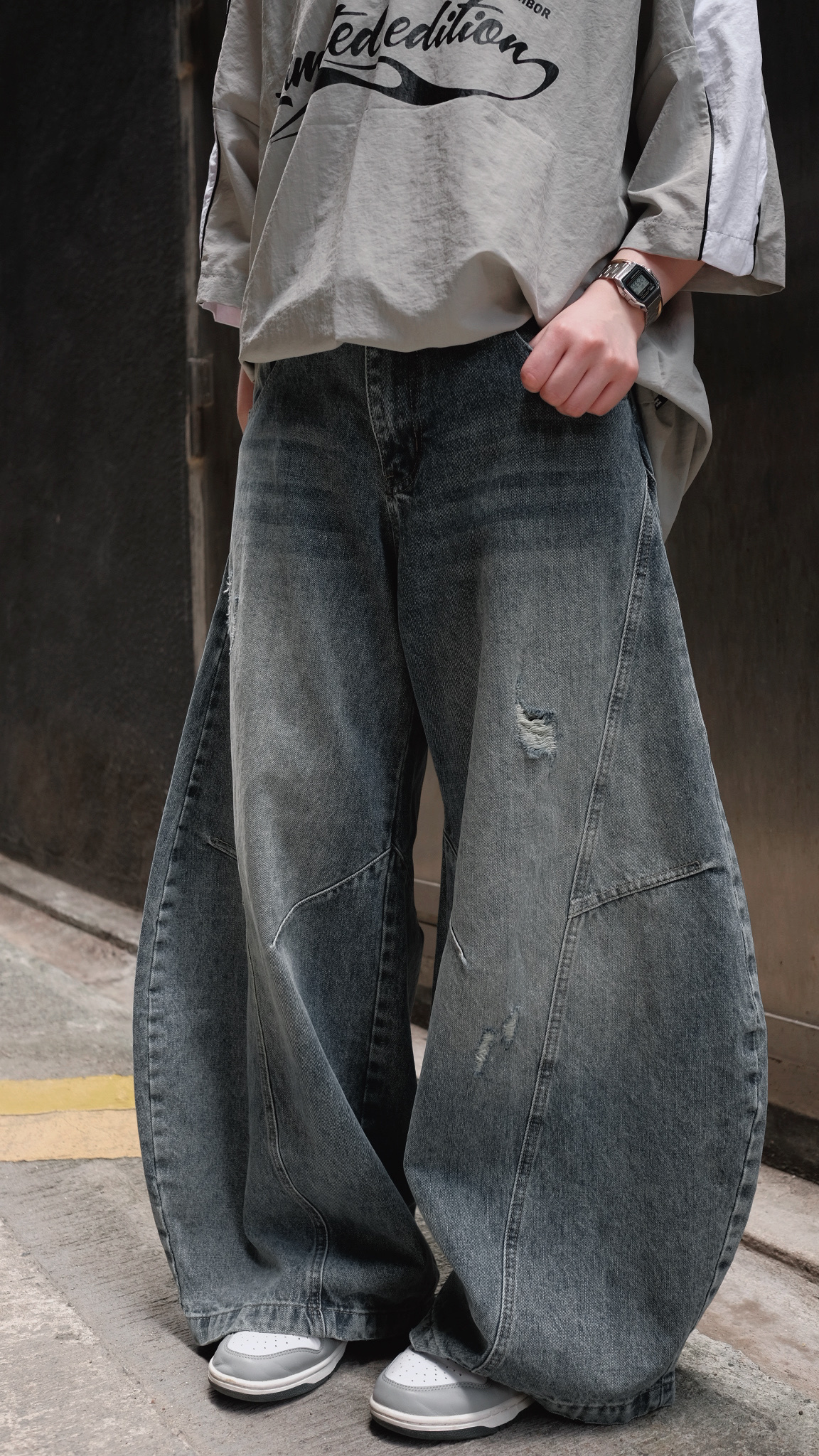 LPT0114 爛爛藍色牛仔闊褲