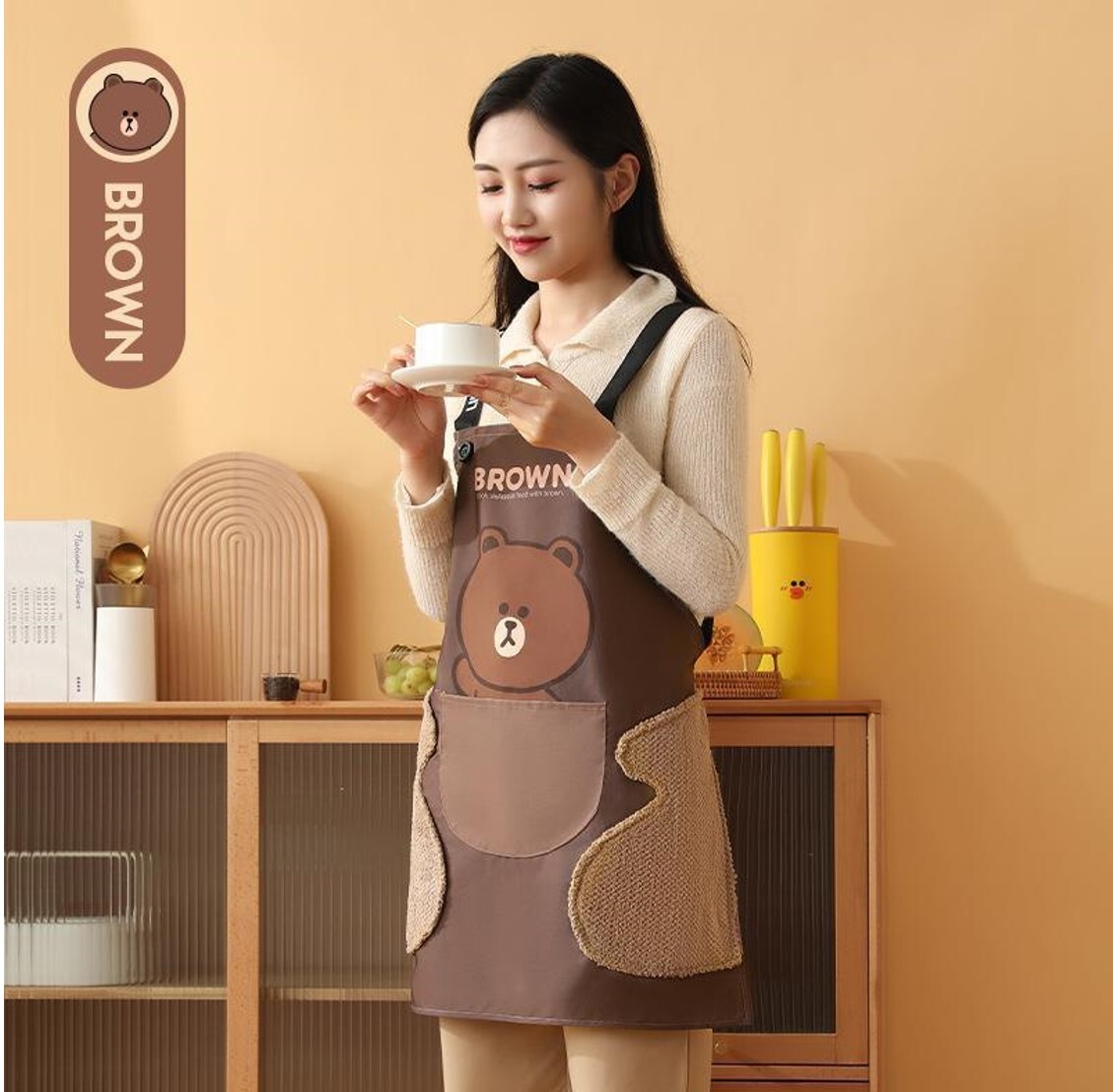 LINE FRIENDS| 成人圍裙-Brown