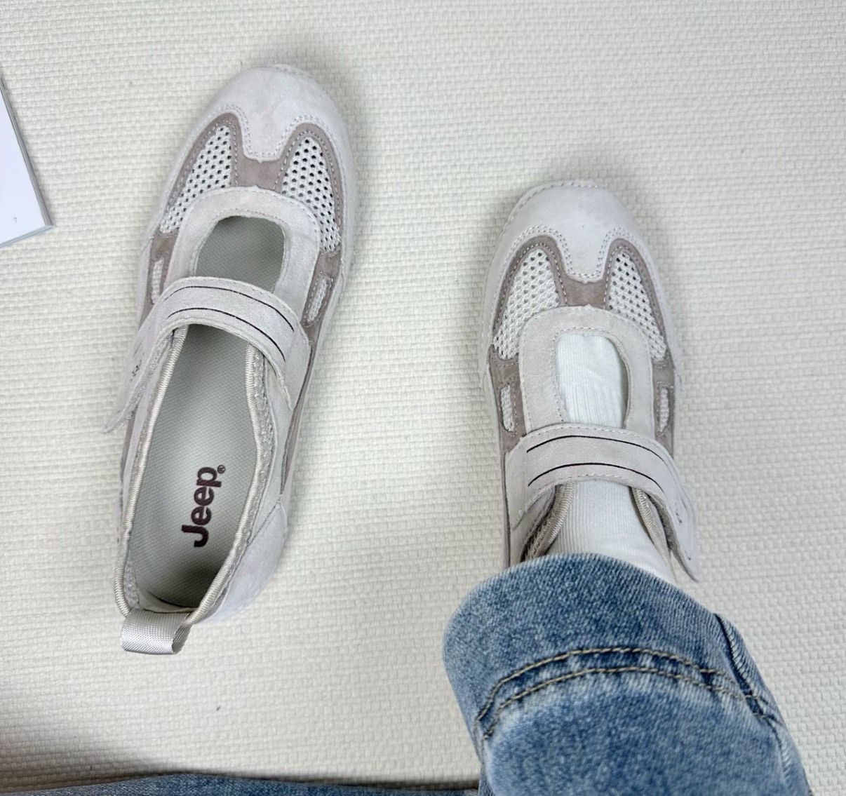 Jeep 吉普 灰色女款 豬皮織物 芭蕾舞鞋 瑪麗珍鞋 時尚休閒鞋 氣質優雅 軟底 防滑 百搭瑪莉珍 平底鞋 Jun25