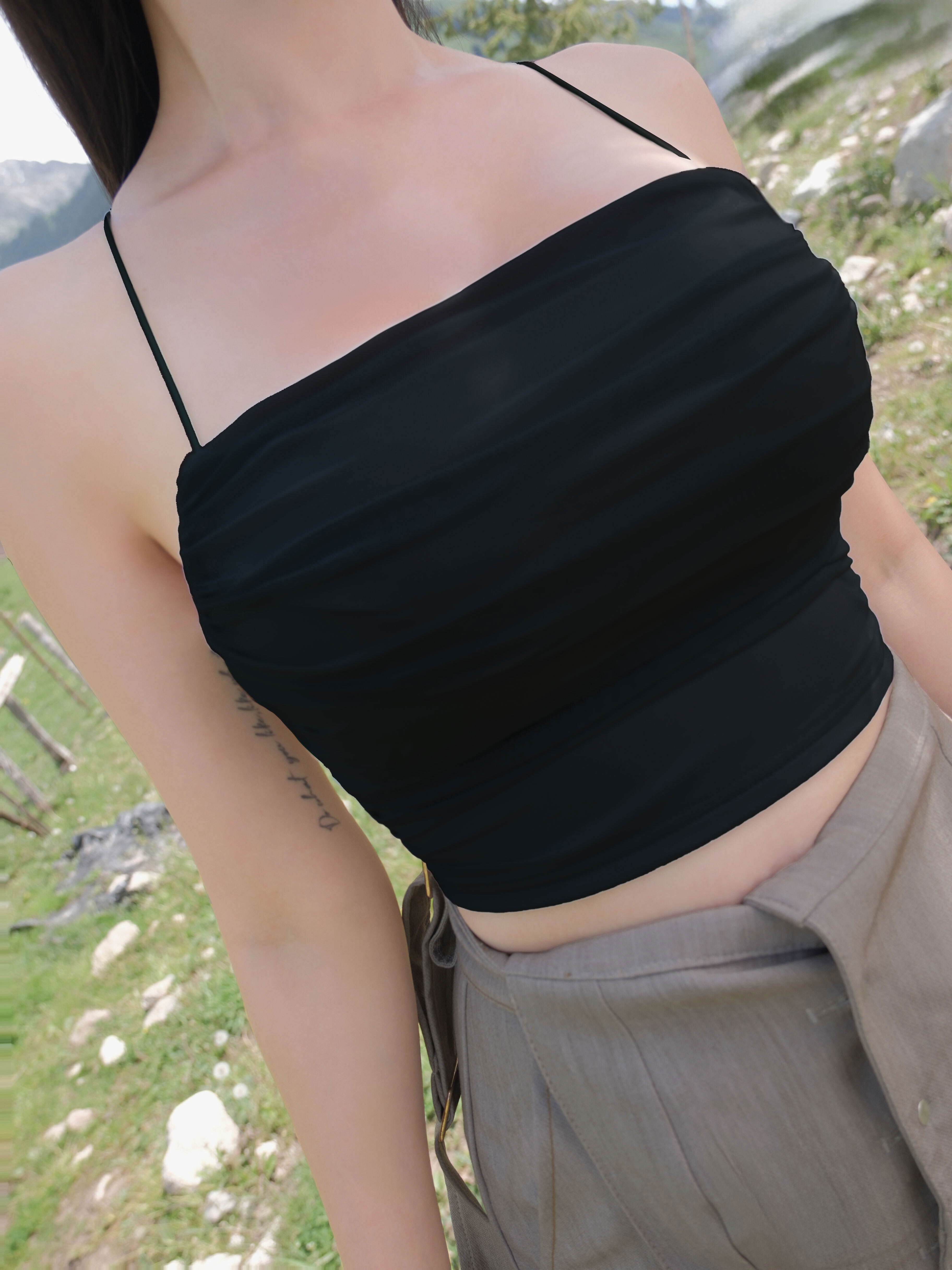 訂製-抓皺網紗細肩背心