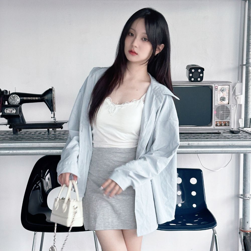 【DOMISS自訂】細閃寬鬆長袖襯衫-2色 (現貨)