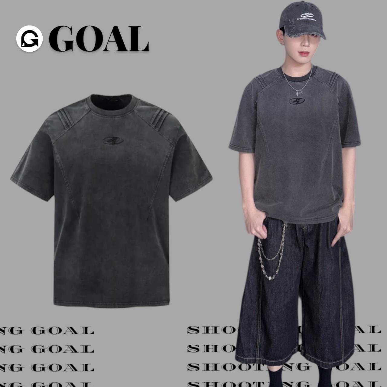 (GOAL) 美式復古解構水洗短tee Aw2562
