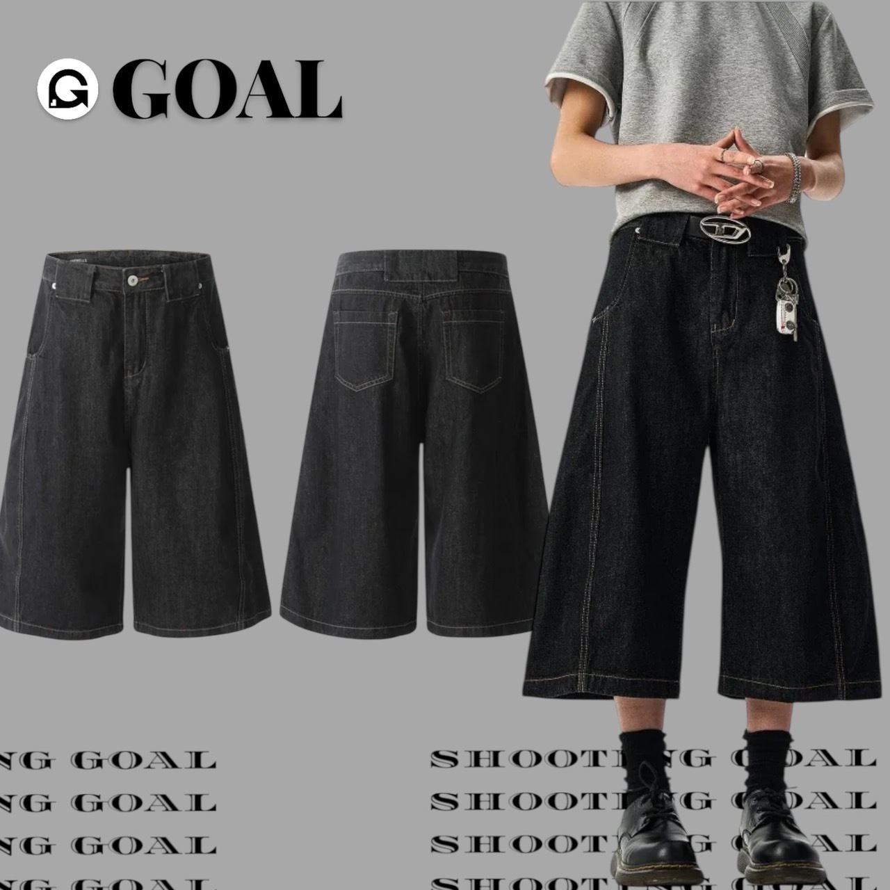 (GOAL) 八尾 美式原色單寧baggy 彎刀七分褲 2592