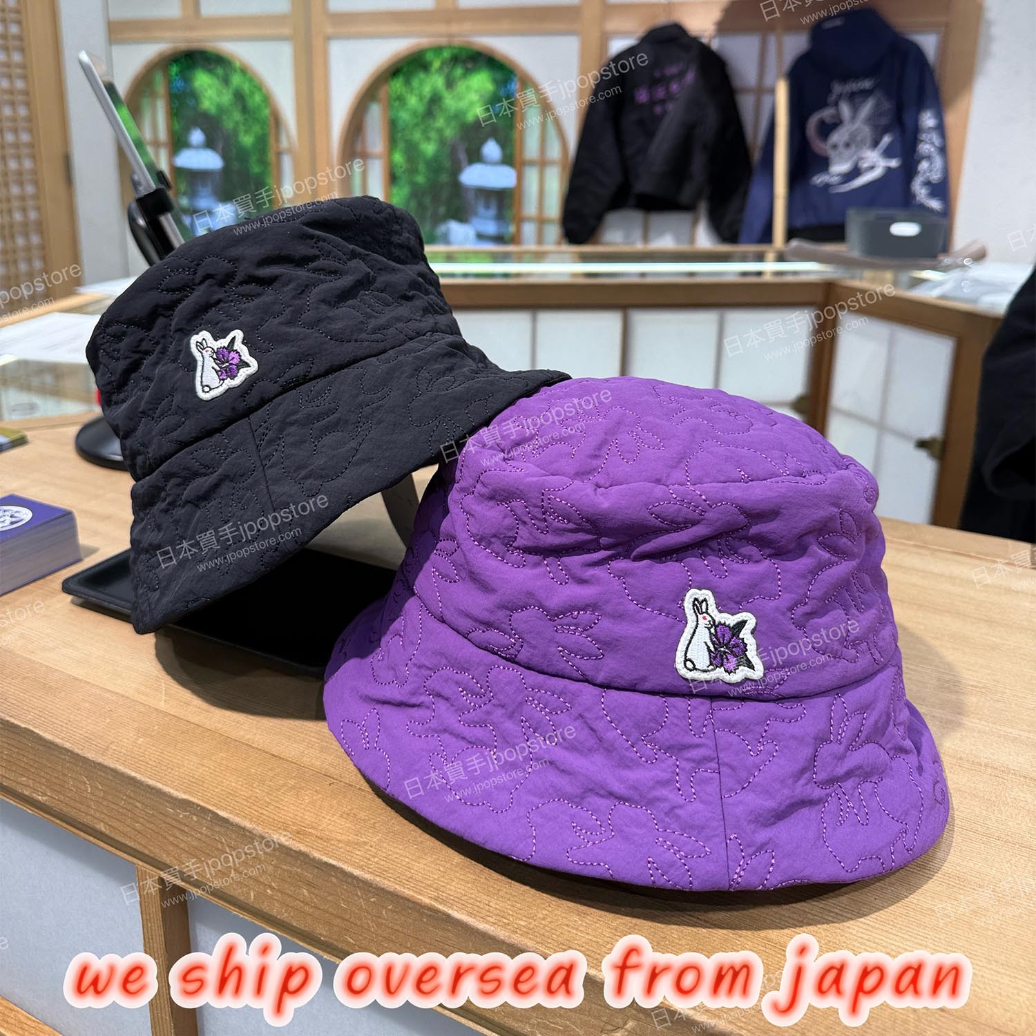 FR2 撫子刺繡雙面漁夫帽（黑 / 紫）