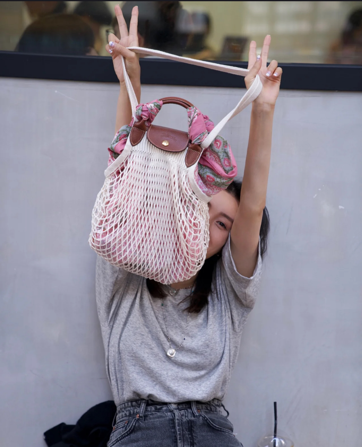 Longchamp net Medium crossbody bag multi color 10121