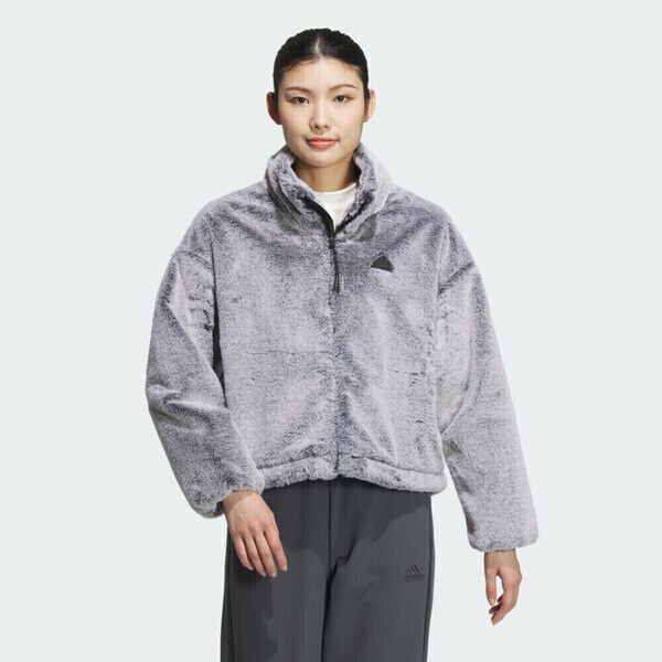 Adidas Warm JKT JJ1081 女 立領外套 運動外套 休閒穿搭 毛絨 保暖 灰