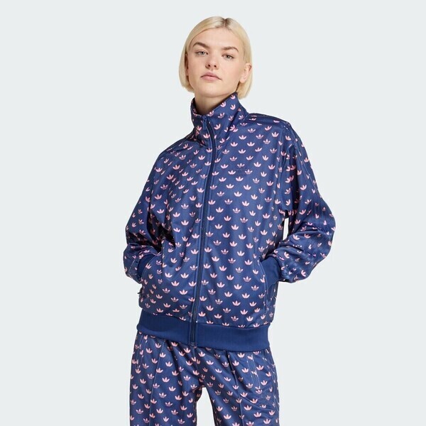 Adidas Mono Fbird TT IY0325 女 立領 外套 運動 經典 滿版 三葉草 復古 藍粉