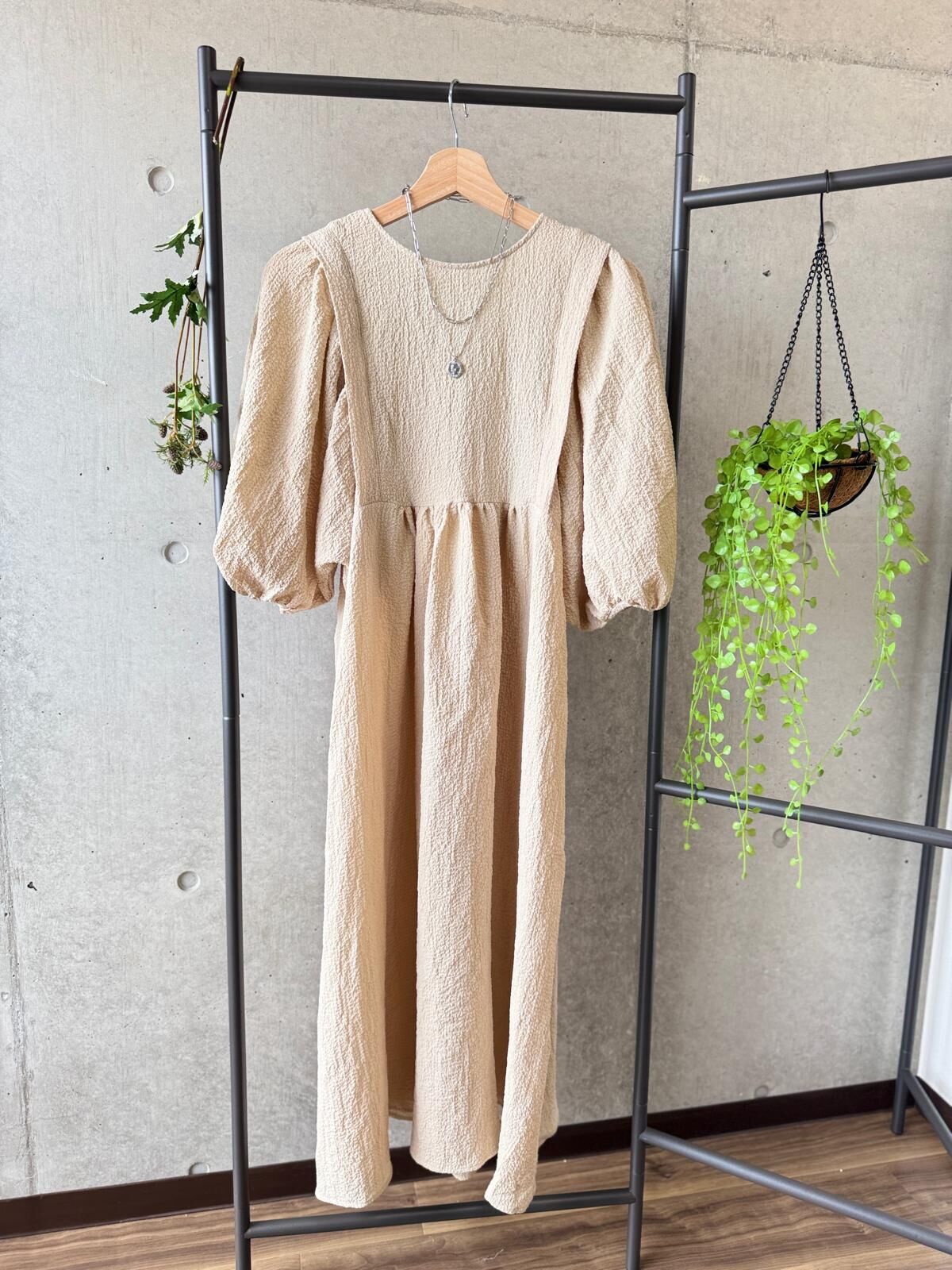 前後兩穿泡泡袖蝴蝶結皺摺布連身裙【日本直送】