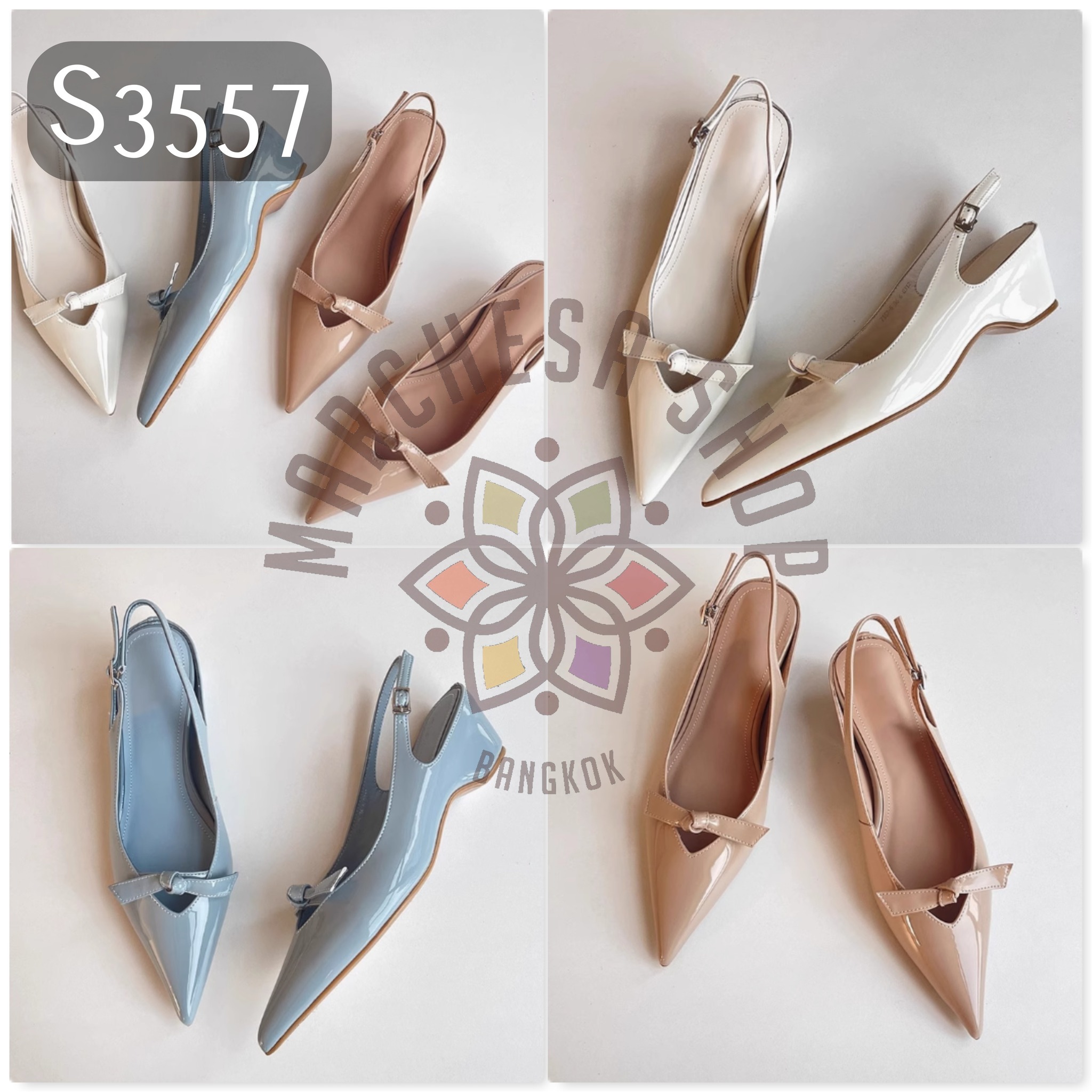 S3557 - 頭層羊漆皮中空小結尖頭低踭涼鞋