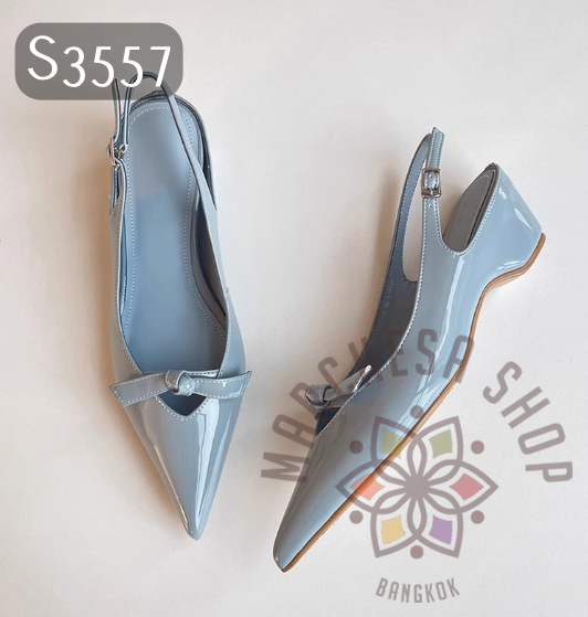 S3557 - 頭層羊漆皮中空小結尖頭低踭涼鞋