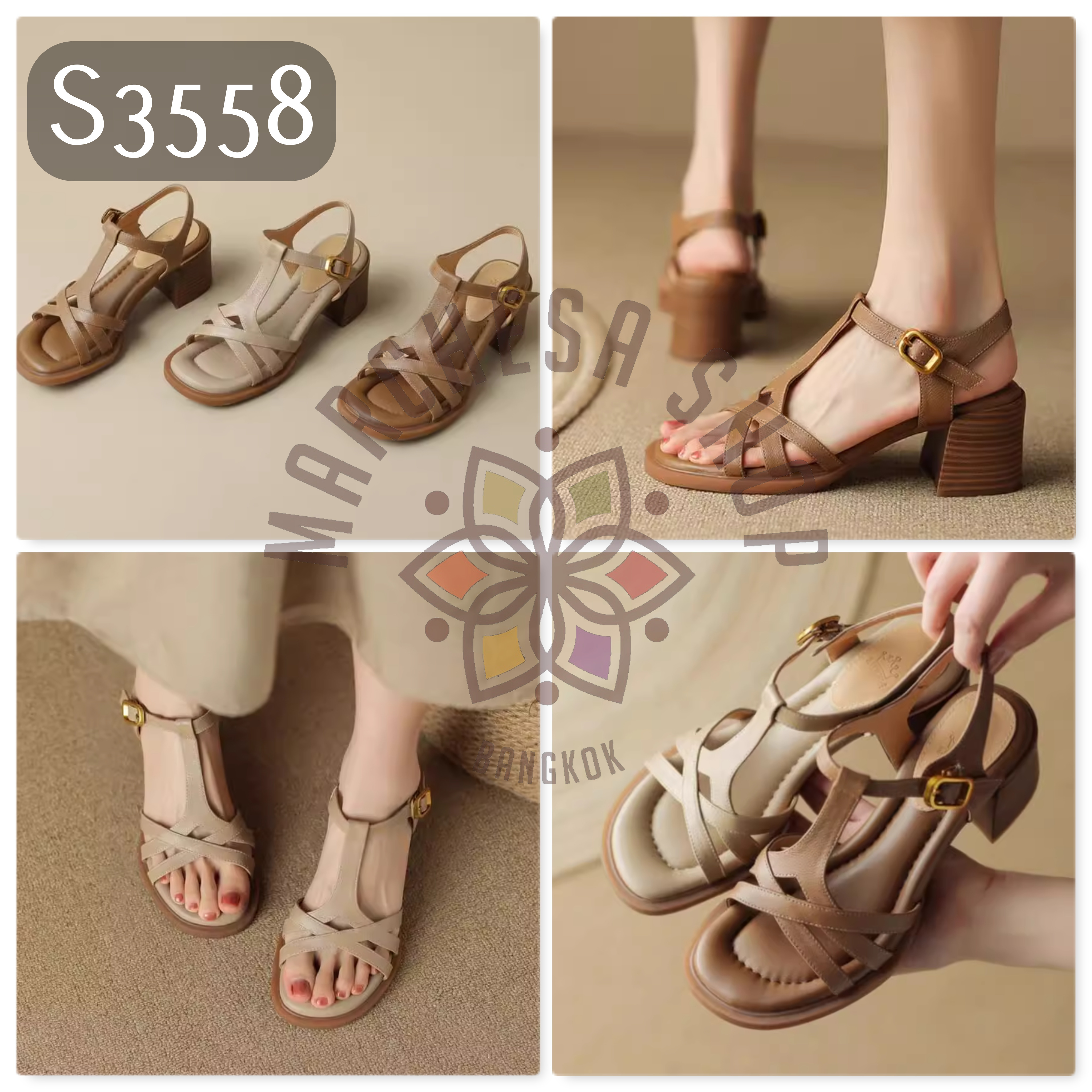 S3558 - 頭層小羊皮極舒適羅馬高踭涼鞋