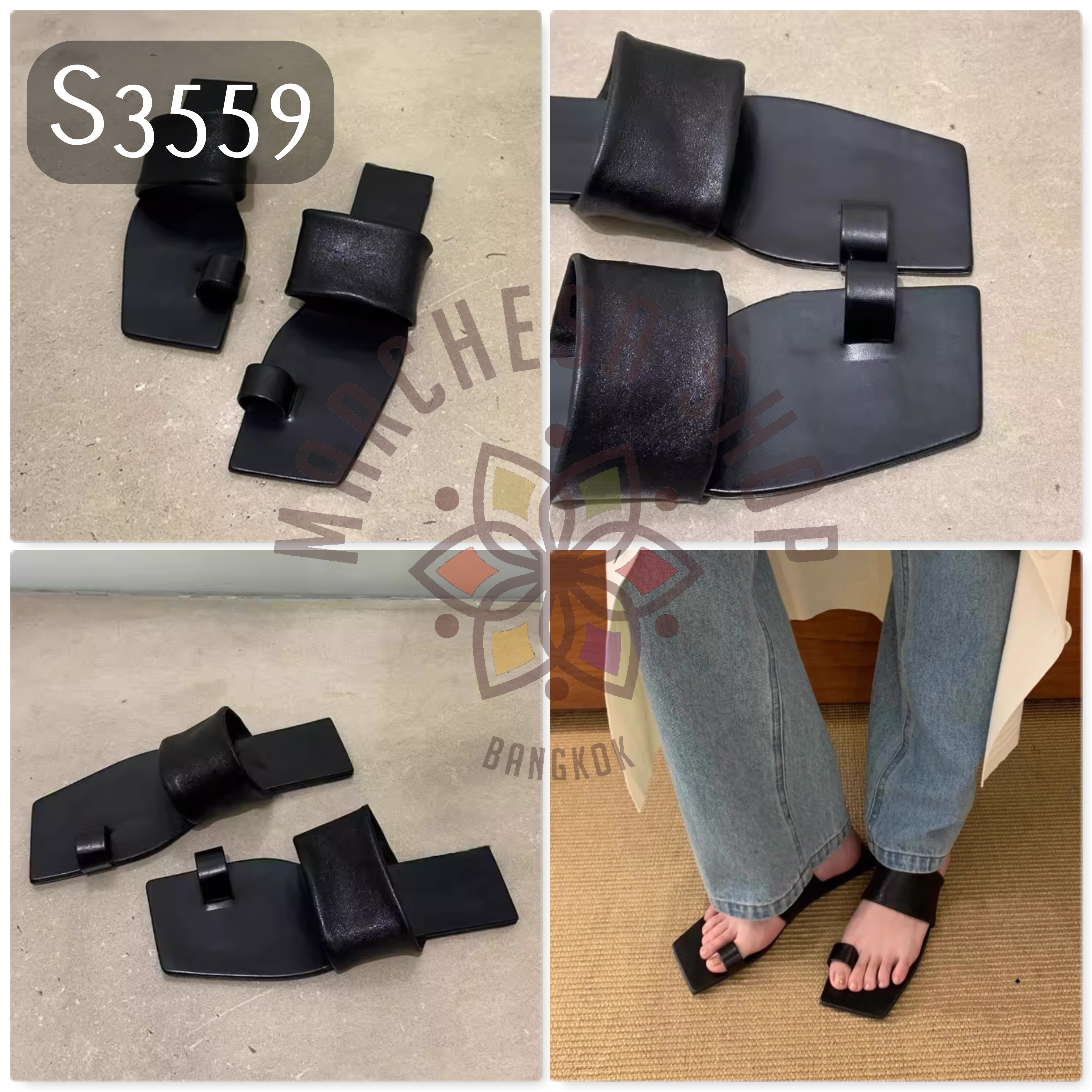 S3559 - 頭層軟羊皮粗帶套趾平底涼拖