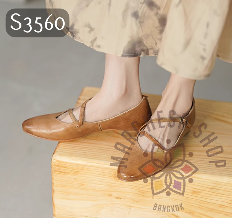 S3560 - 頭層軟羊皮鈄帶V口平底鞋