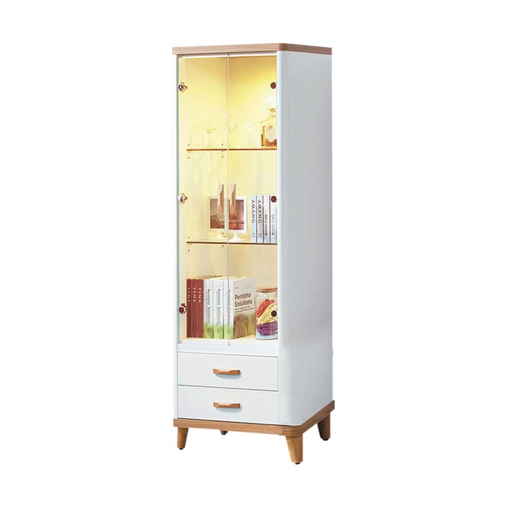 喬菲2尺玻璃門二抽展示櫃/收納置物櫃(附LED燈具)