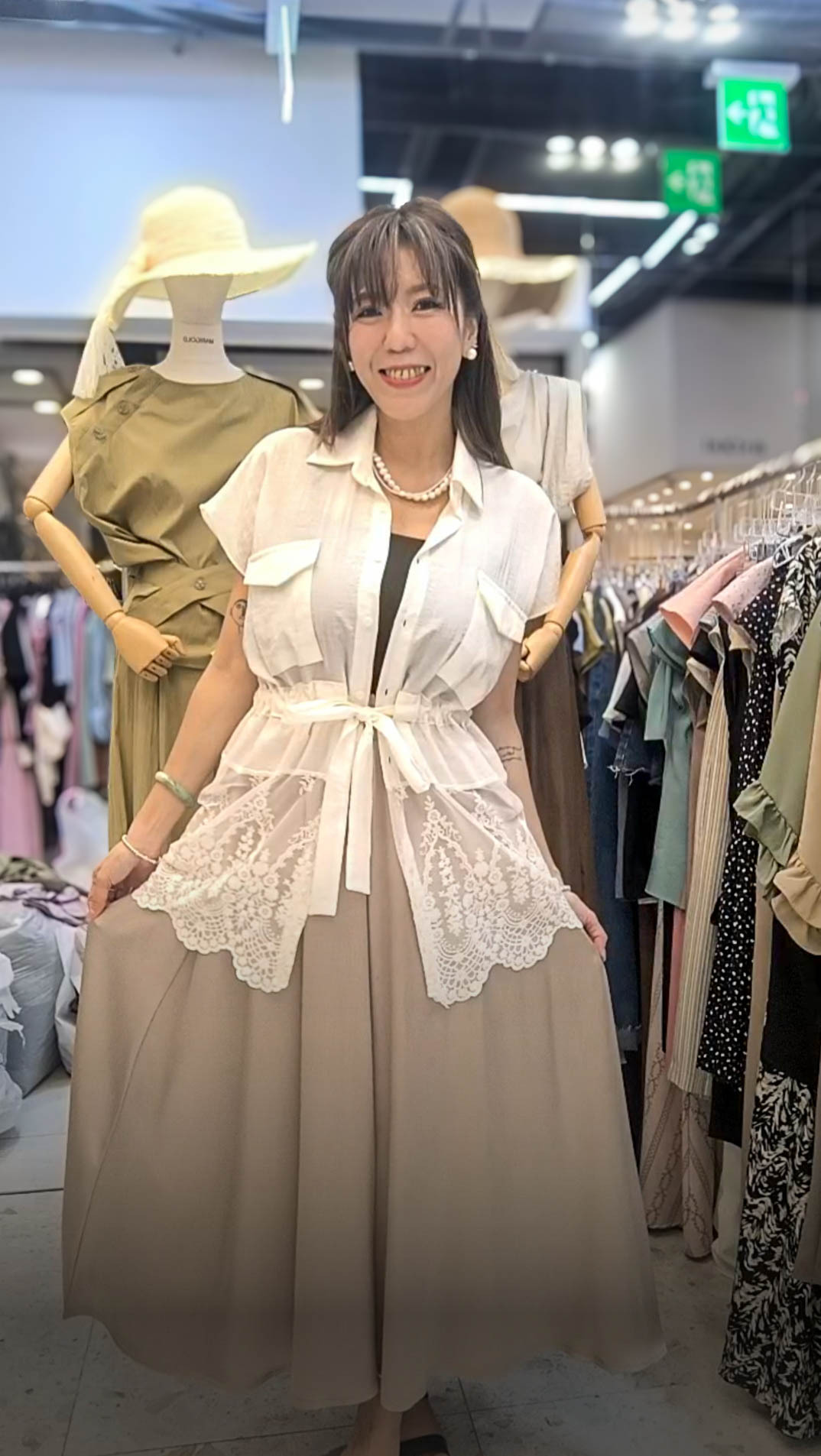 📢PM_K9603  ▶️棉麻口袋 下拼接蕾絲 👉B:116cm L:76cm👈