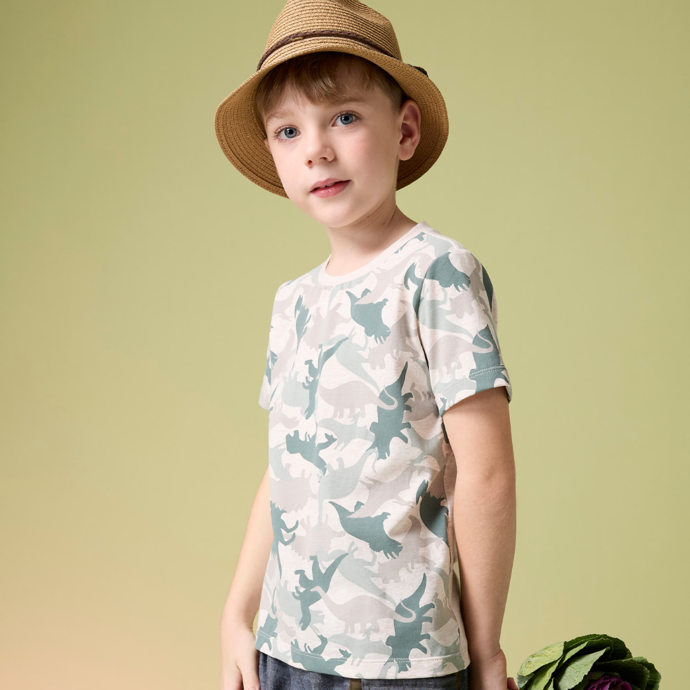 PIPPY潮酷恐龍世界印花彈性棉質短袖上衣 綠